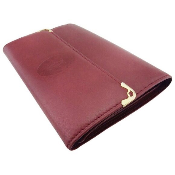 CARTIER Mason folding wallet Mastrin Bordeaux Leather Authentic USED - Picture 3 of 9